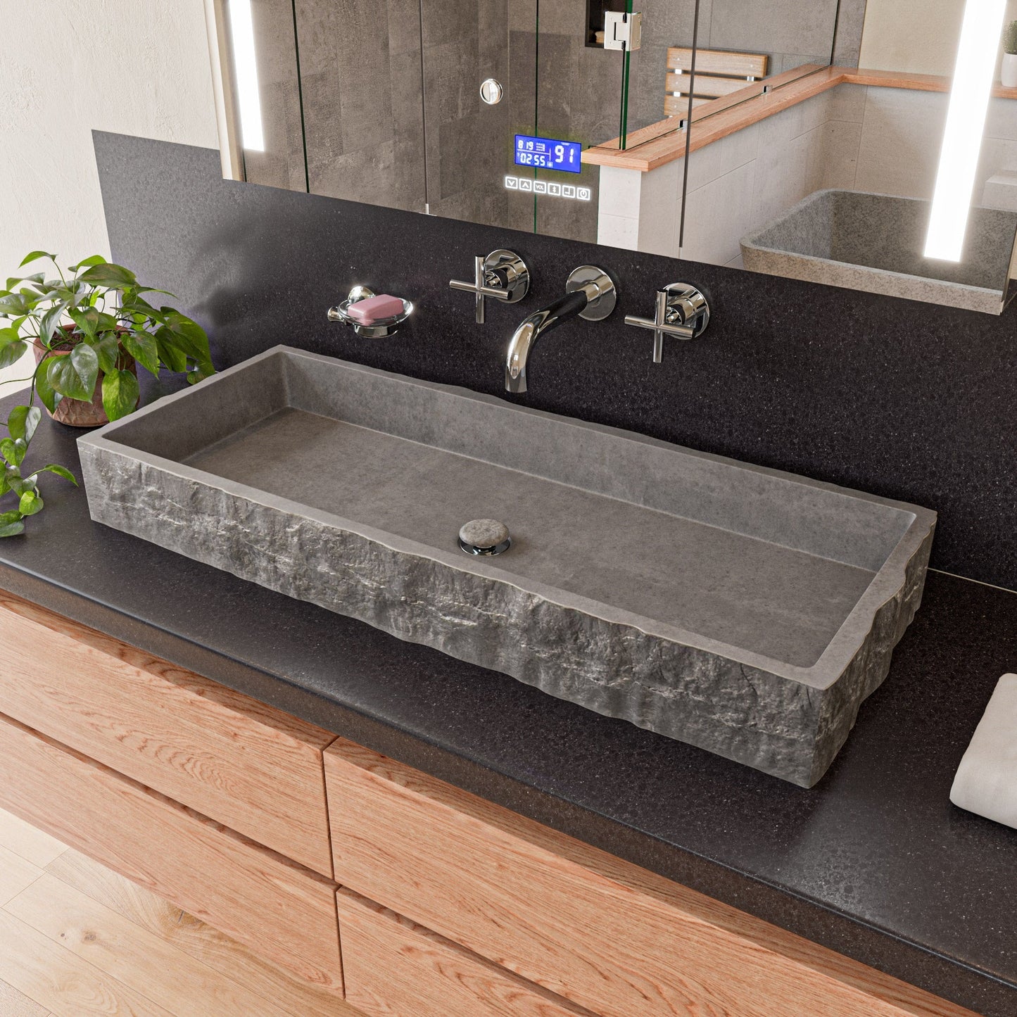ALFI brand  ABCO39TR 39" Solid Concrete Gray Matte Trough Sink for the Bathroom