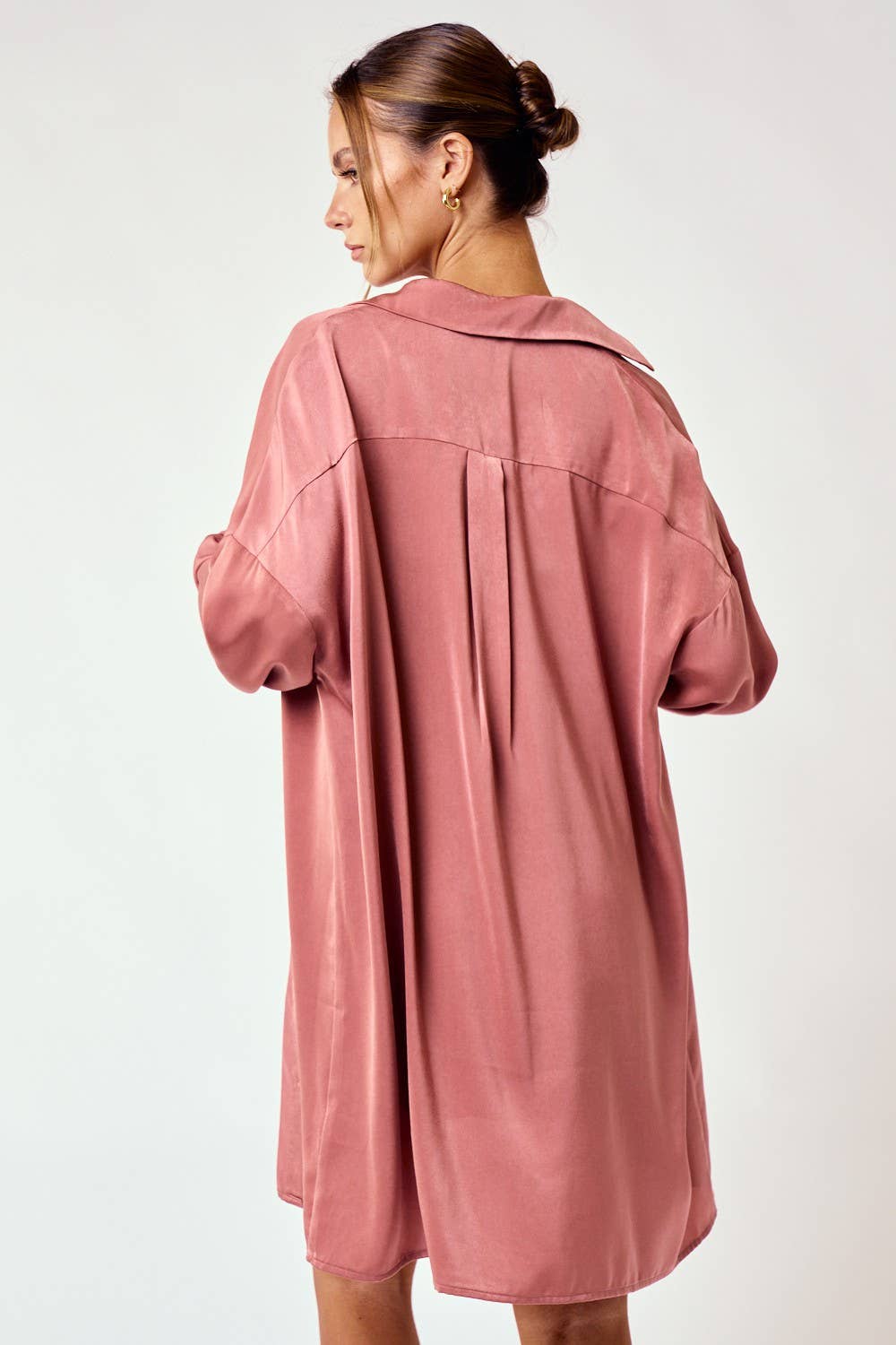 Satin Slip-On Dress and Shirt Set in Cognac [Sizes SM-L]
