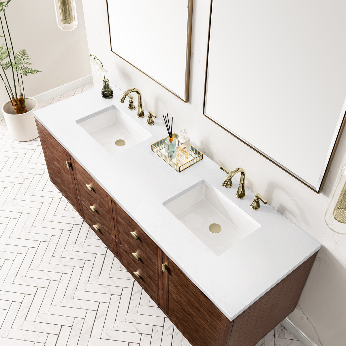 Amberly 72" Double Vanity Cabinet, Mid-Century Walnut