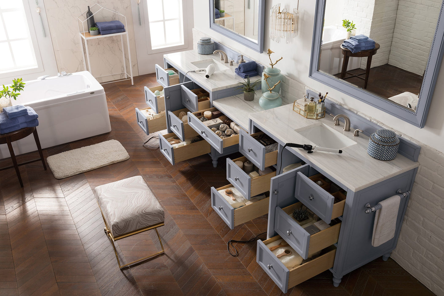 Copper Cove Encore 122" Double Vanity Set, Silver Gray