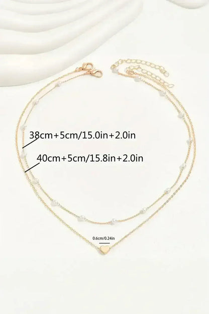 Gold Pearl Heart Necklace - Adjustable Chain - Dainty Layering Pendant