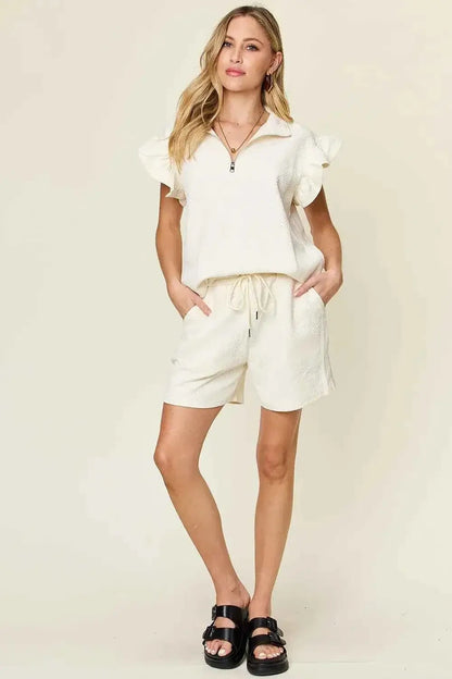Plus Size Flounce Sleeve 2 piece top and shorts set