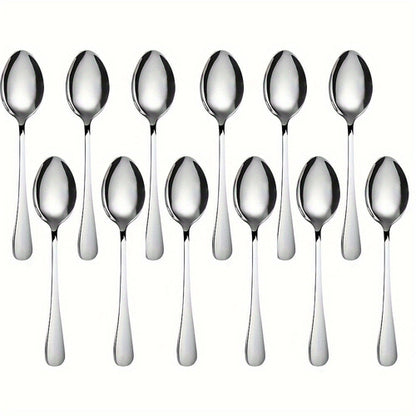 12Piece Polished Steel Dessert Spoons with Black Accents