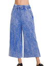 Zenana Washed French Terry Palazzo With Pockets in Blue