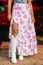 Sky Blue Boho Floral High Waist Ruffle Split Maxi Skirt