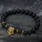 Asgard Grey Wolf Head Bracelet with Lava Stone
