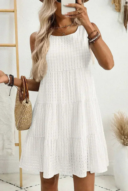 Light Blue Gingham High Waist Sleeveless Mini Dress