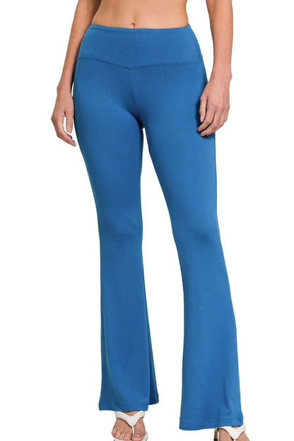 Zenana Buttery Soft Flare Leg High Waist Yoga Pants in Blue