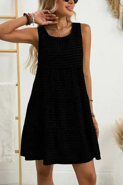 Light Blue Gingham High Waist Sleeveless Mini Dress