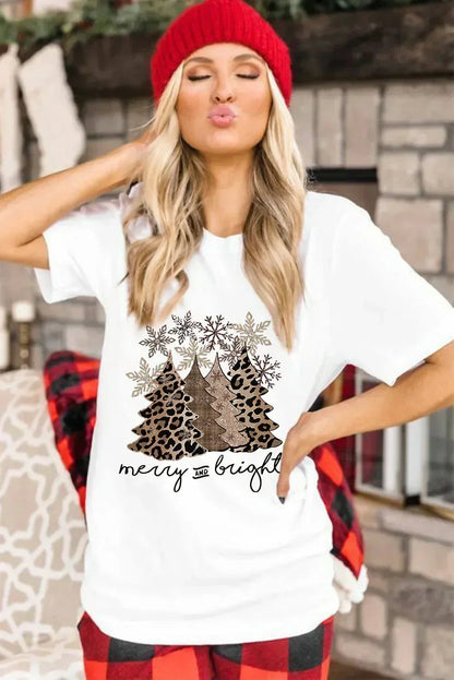 White Leopard Christmas Tree Graphic Tee – Festive & Fierce Crewneck