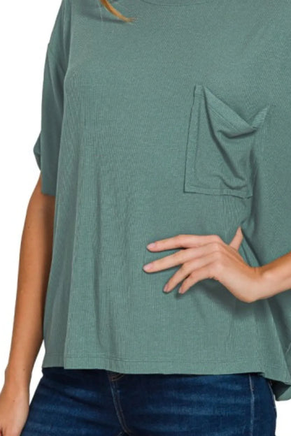 Zenana Oversized Ribbed Round Neck Short Sleeve Tee