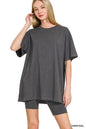Zenana Cotton Round Neck Top & Biker Shorts