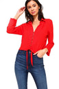 Solid Button Down Tie Front Blouse | Apparel | Kitchen + Metal