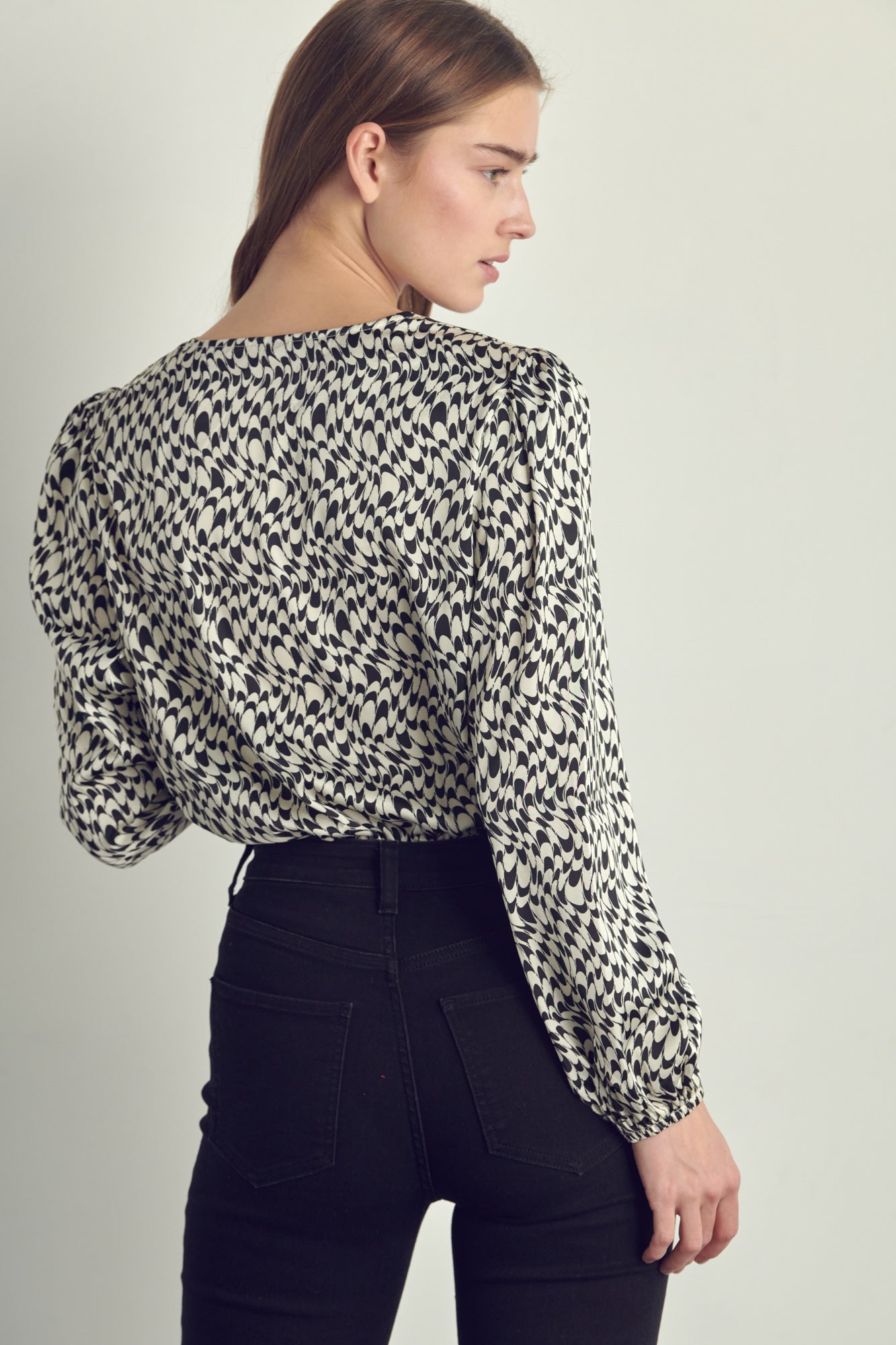 Women's V-Neck Abstract Print Blouse with Long Sleeves | Apparel | Kitchen + Metal