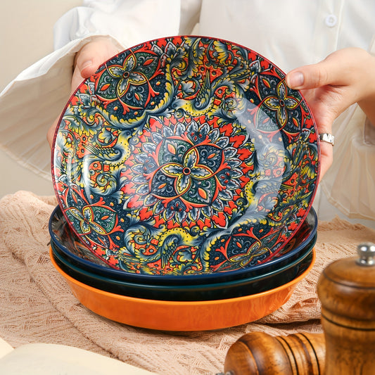 Bohemian Ceramic Dinner Plates Flower Design Microwave Safe