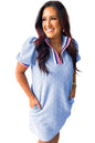 Beau Blue Striped Pop of Color Collared Checkered Textured Plus Size Dress