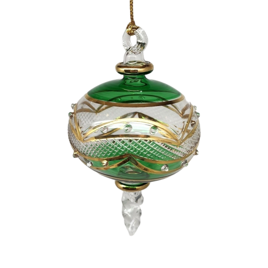Gold Etched Blown Glass Sphere - Green