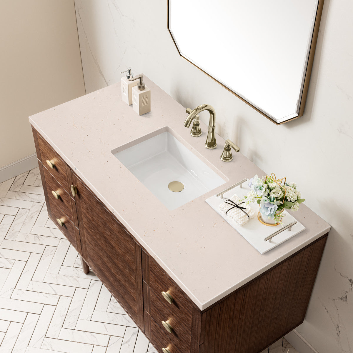 Amberly 48" Single Vanity Cabinet, Mid-Century Walnut
