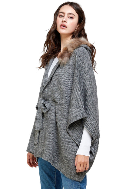 Knitted Cape with Faux Fur Collar | Apparel | Kitchen + Metal