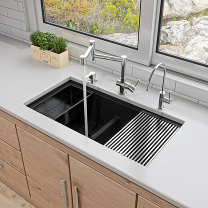 ALFI brand AB3418DBUM 33" Granite Composite Workstation Step Rim Double Bowl Undermount Sink with Accessories