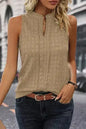 Black Lattice Textured Split Neck Tank Top