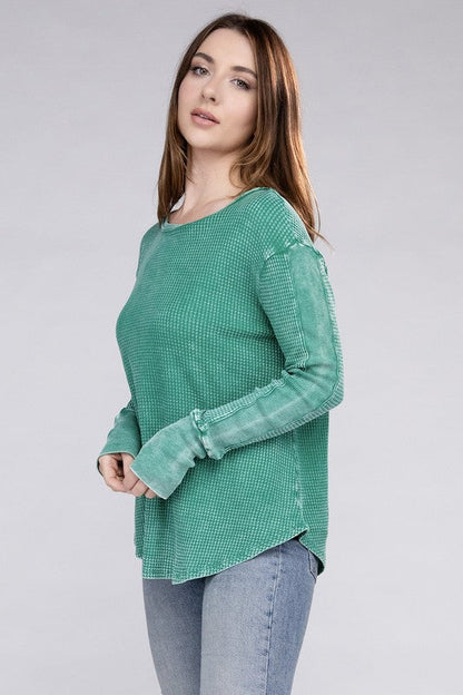 ZENANA Washed Baby Waffle Long Sleeve Top