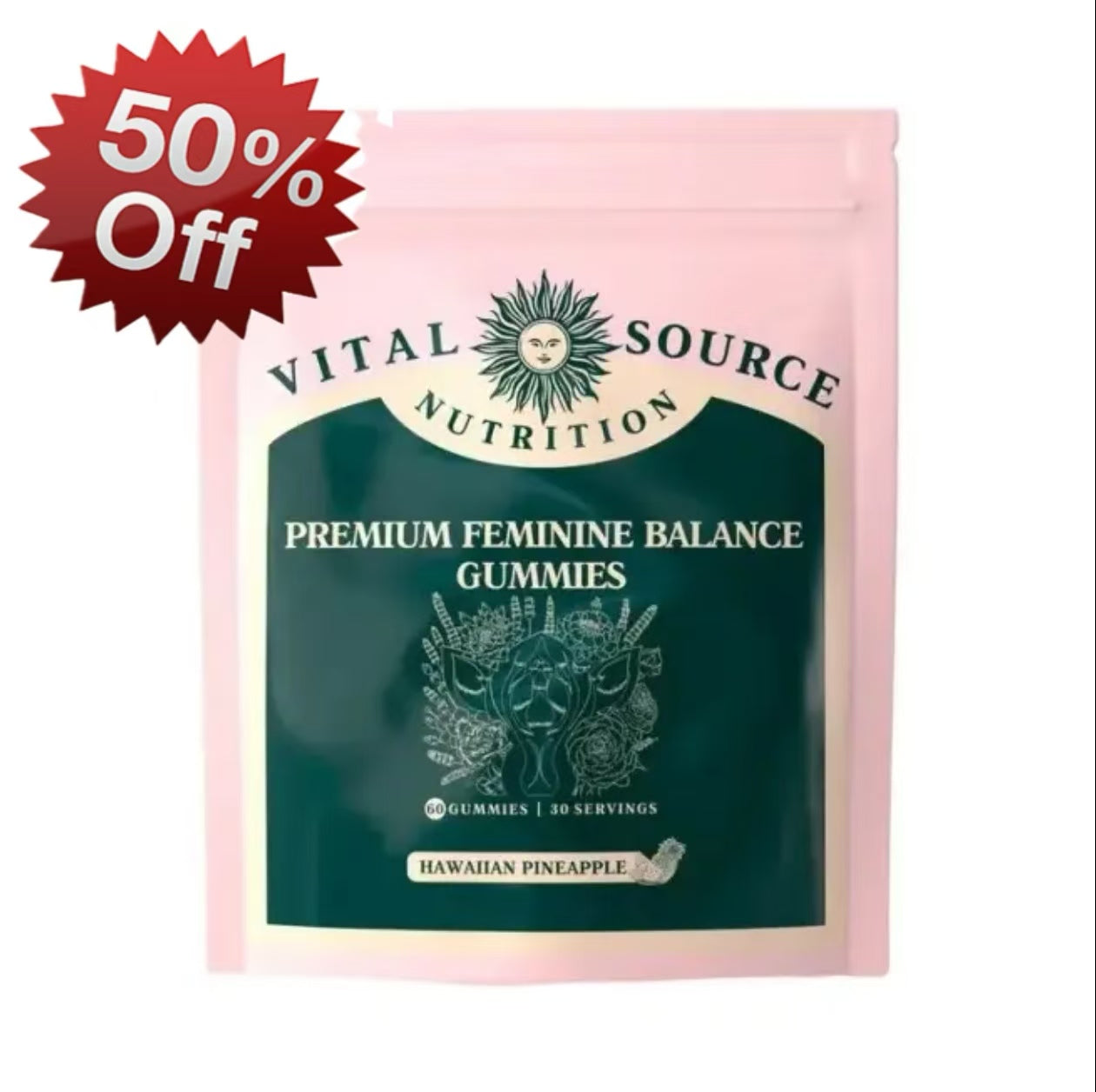 Vital Source Nutrition - Premium Feminine Balance Gummies - for Women’s Health & Wellness - Immune Support - Vegan, Gluten-Free & Halal - Hawaiian Pineapple - 60 Gummies - 30 Servings