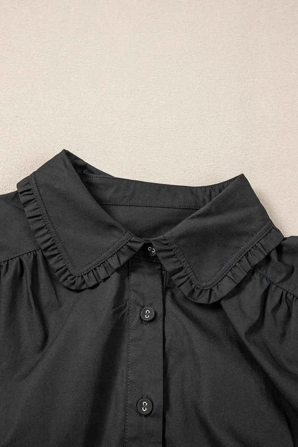 Button Down Puff Sleeve Dress with Ruffle Hem