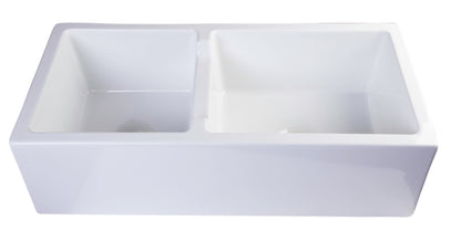 ALFI brand AB3618DB Smooth Apron Thick Wall Fireclay Double Bowl Farm Sink