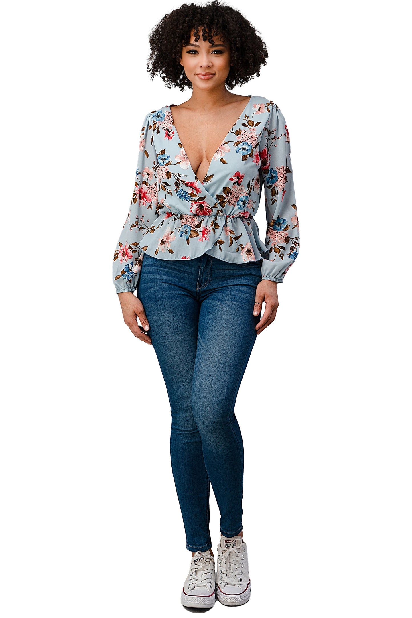 Printed Surplice Peplum Hem Blouse Top | Apparel | Kitchen + Metal