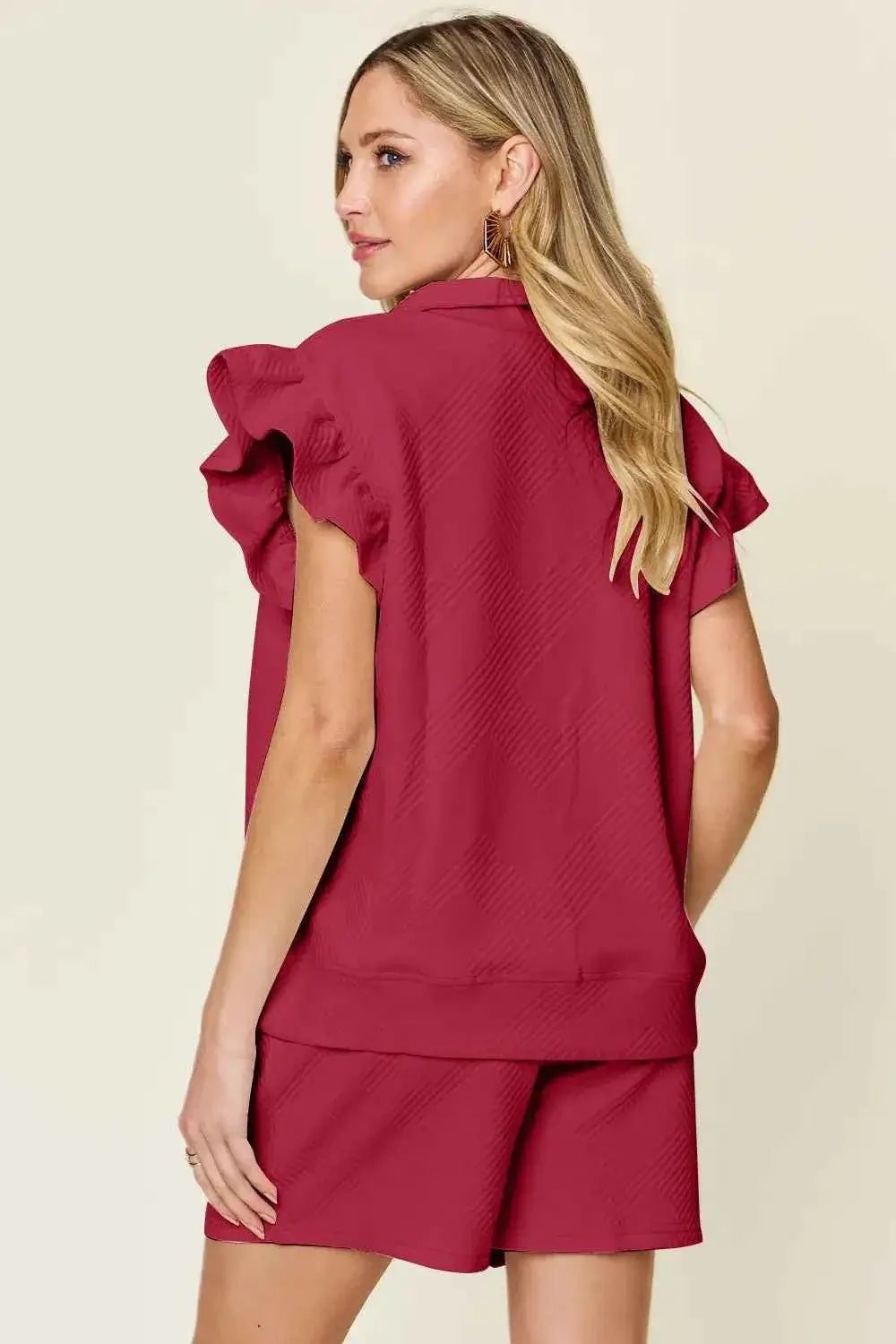 Plus Size Flounce Sleeve 2 piece top and shorts set