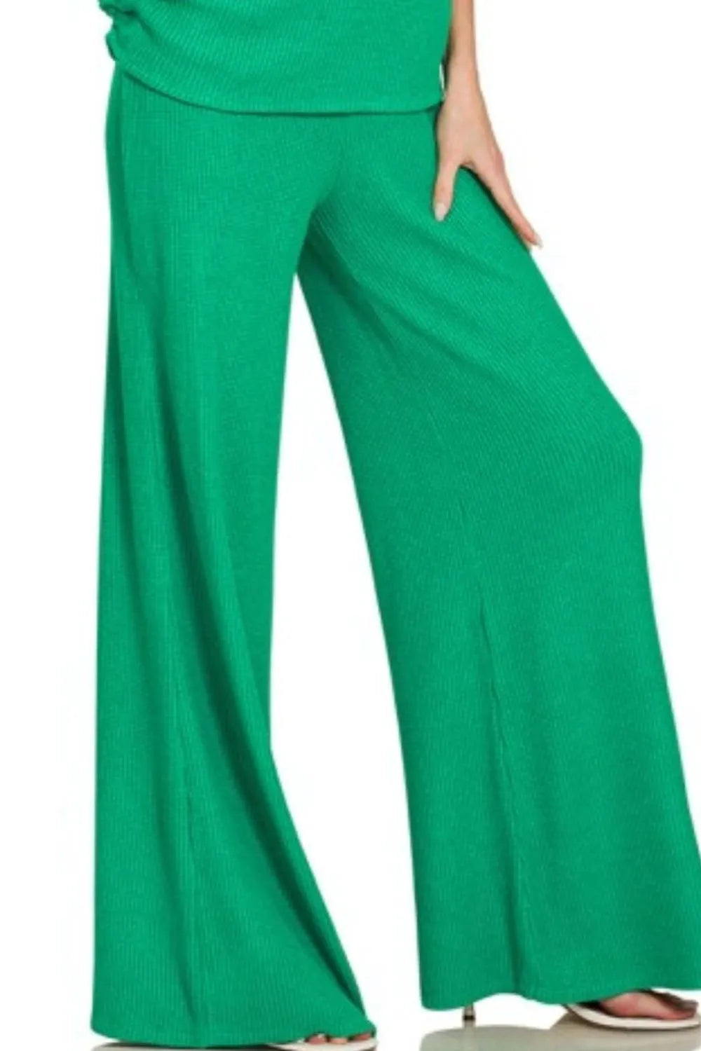 Zenana Sweater Mock Neck Top & Long Pants Set in Green