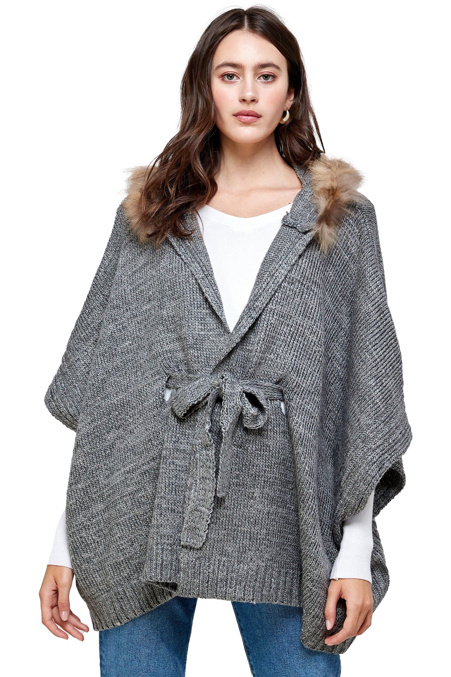 Knitted Cape with Faux Fur Collar | Apparel | Kitchen + Metal