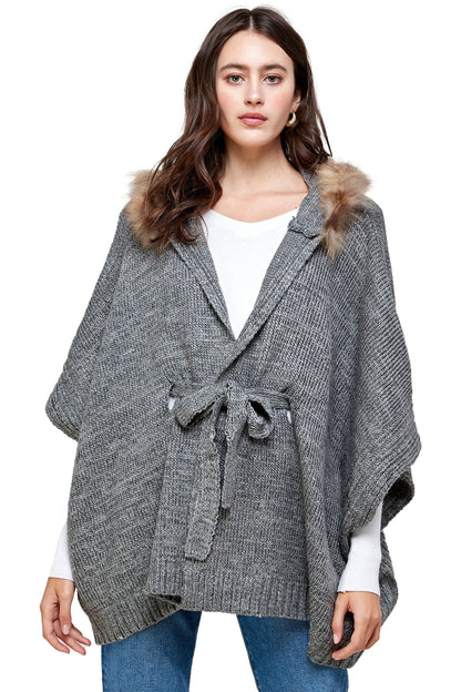 Knitted Cape with Faux Fur Collar | Apparel | Kitchen + Metal