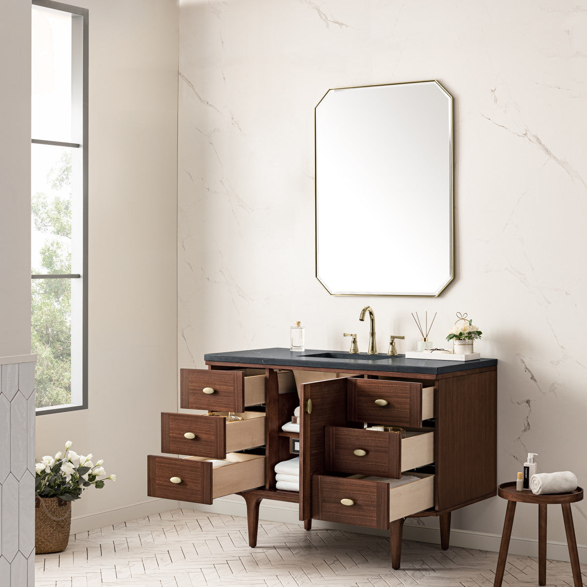 Amberly 48" Single Vanity Cabinet, Mid-Century Walnut
