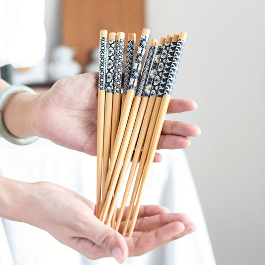 5 Pairs Premium Reusable Multicolor Nonslip Bamboo Chopsticks | Kitchen + Metal