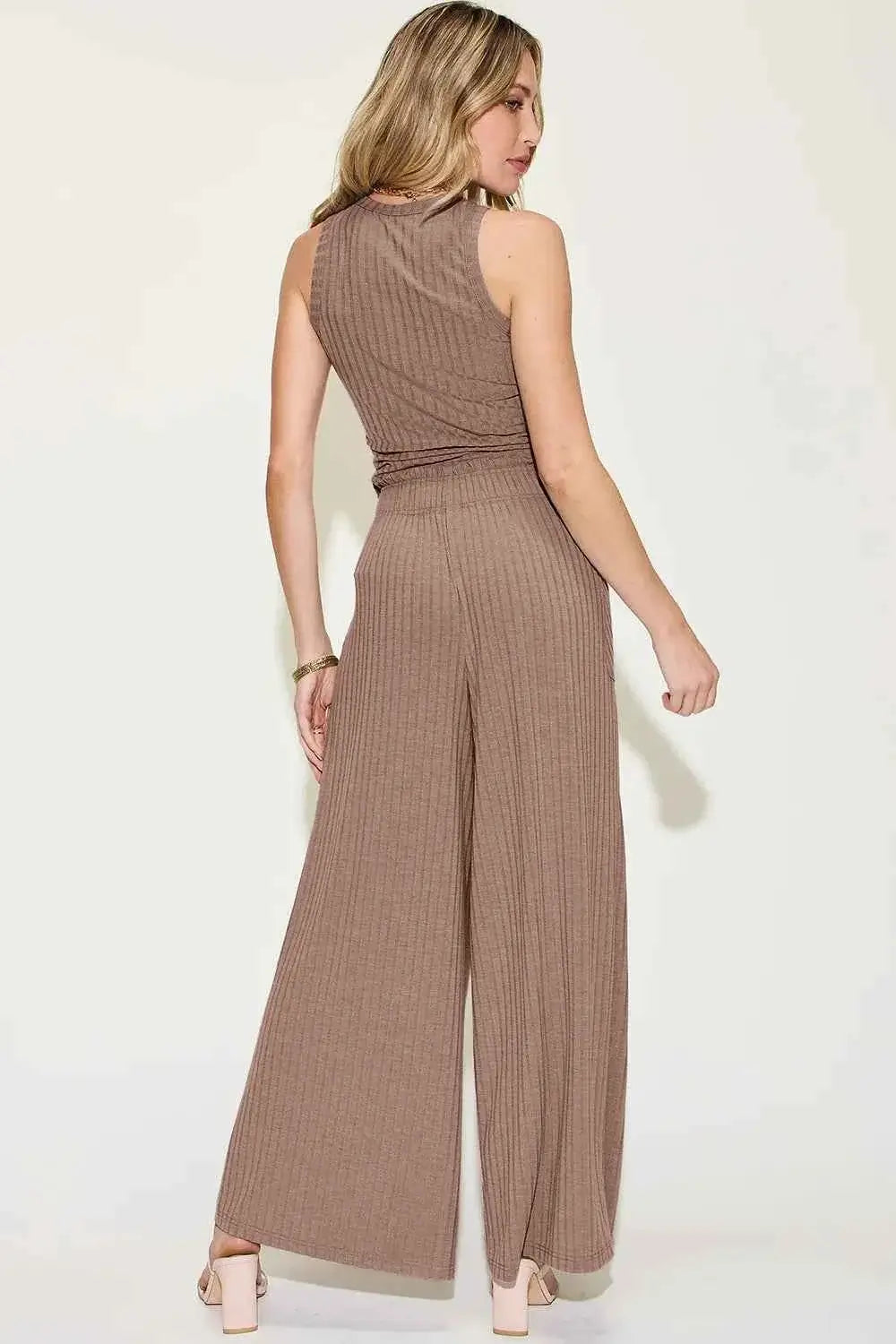 Ribbed Tank and Pants Set with Wide Leg Style