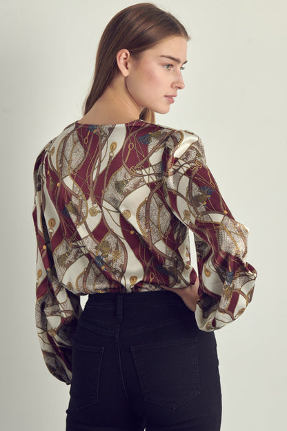 Women's V-Neck Abstract Print Blouse with Long Sleeves | Apparel | Kitchen + Metal