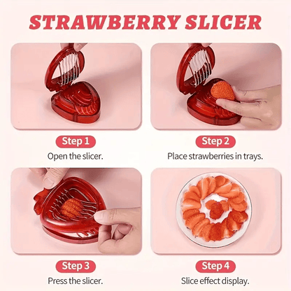 2-in-1 Strawberry Slicer & Stem Remover – Easy Kitchen Fruit Tool for Slicing, Coring & Peeling Berries, Melons & More