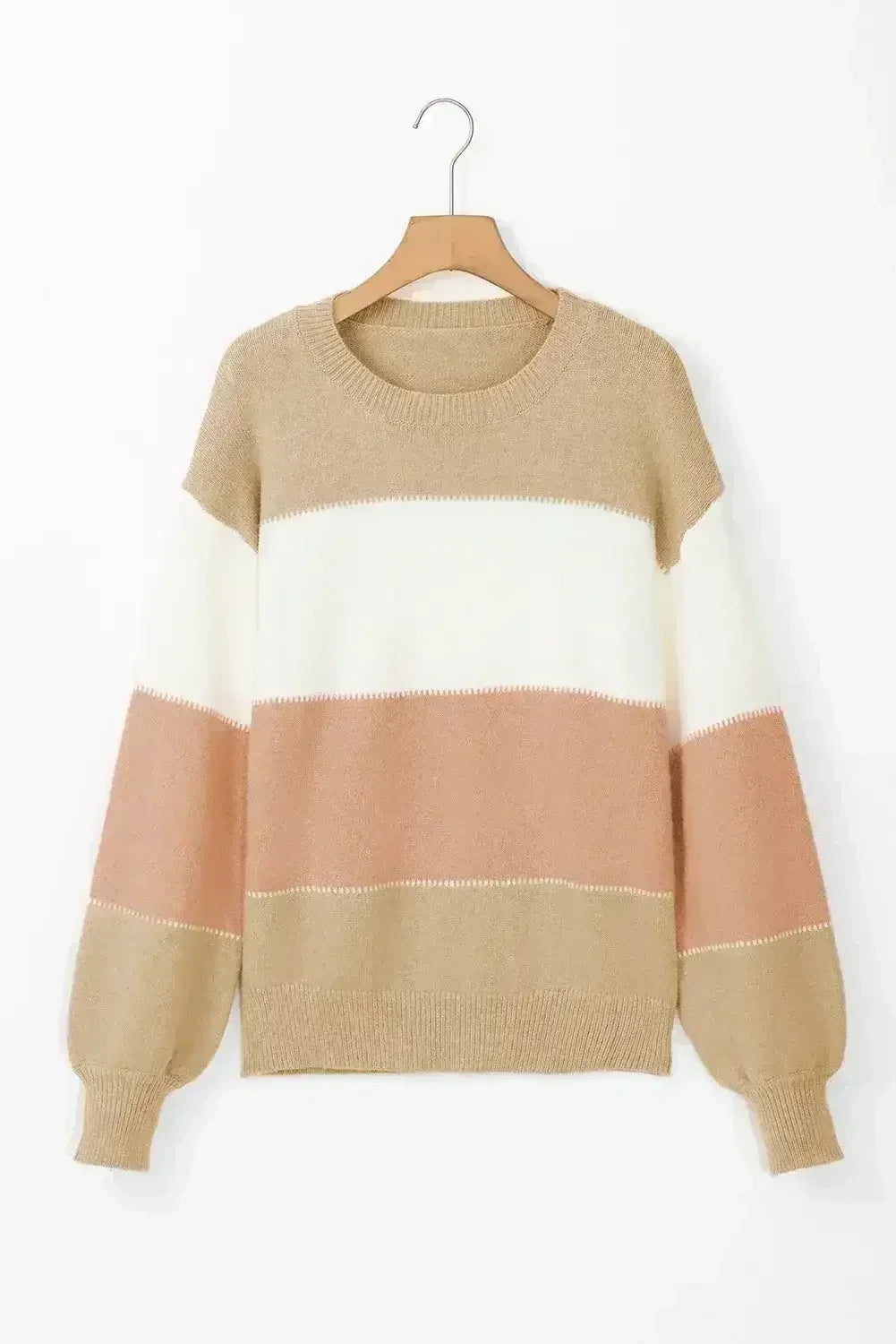 Dusty Pink Color Block Lantern Sleeve Drop Shoulder Sweater
