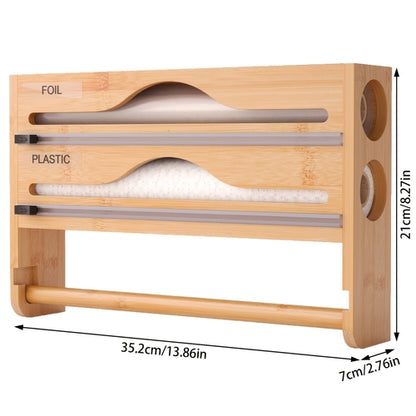 1pc Bamboo Kitchen Wrap Organizer - 4-in-1 Wall Mount Storage for