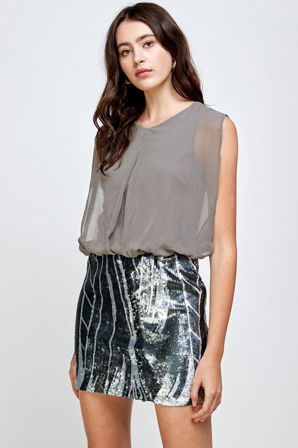 Sequin Skirt with Sleeveless Blouson Dress – Glamorous Party Look | Apparel | Kitchen + Metal