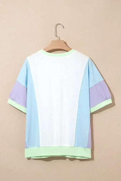 Purple Colorblock Patchwork Oversized T Shirt