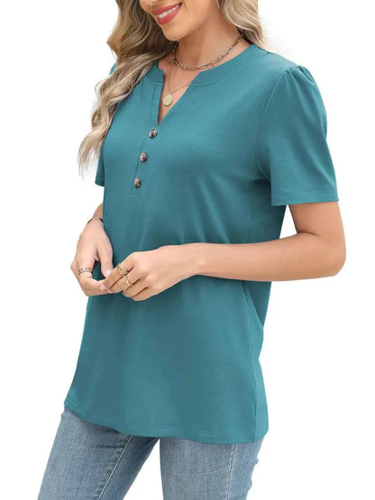 Notched Short Sleeve Women's T-Shirt - Stylish and Comfortable Design