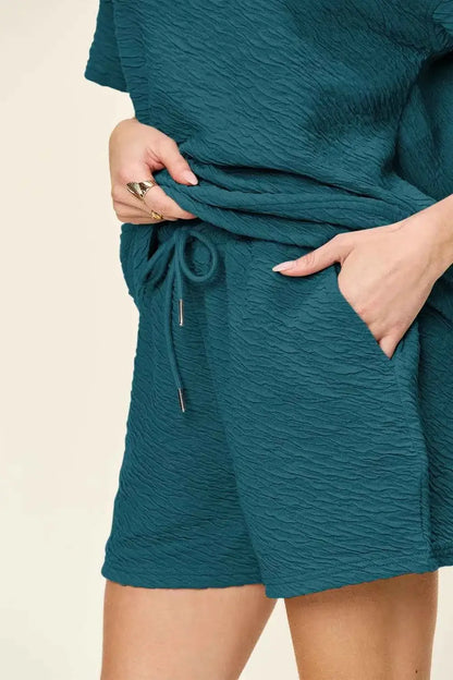 Texture Short Sleeve T Shirt and Shorts Set