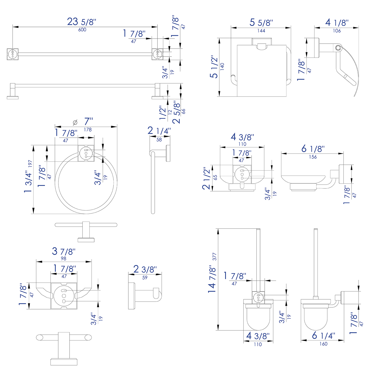 ALFI brand AB9509 6 Piece Matching Bathroom Accessory Set
