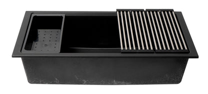 ALFI brand AB3418SBUM 33" Granite Composite Workstation Step Rim Single Bowl Undermount Sink with Accessories