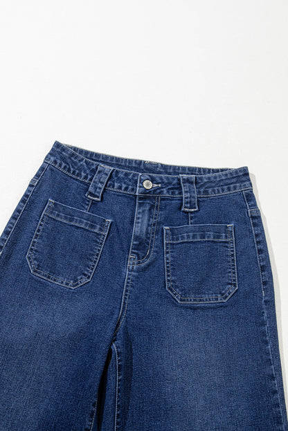 Sail Blue High Waist Women's Jeans with Wide Legs and Pockets