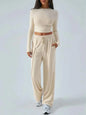 Round Neck Long Sleeve Crop Top and Pants Set