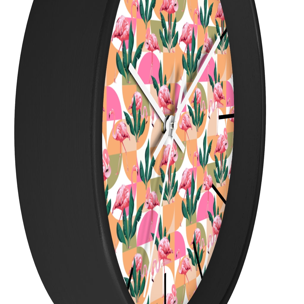 2882Time™ Retro Pink Flamingo Geometric Clock